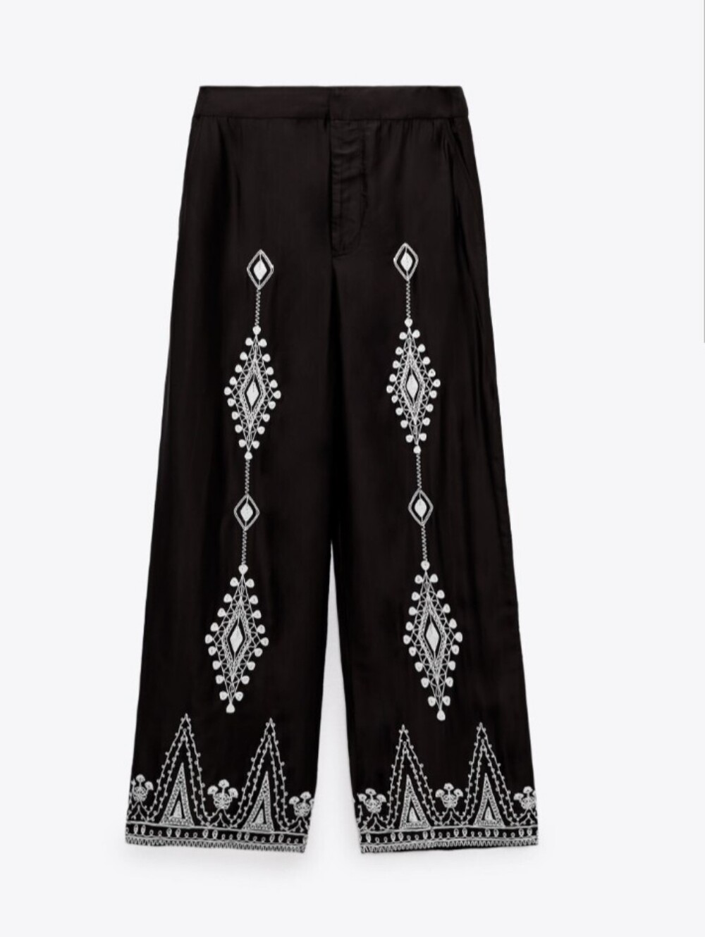 Zara Embroidered Satin Pants Straight Leg